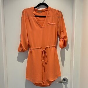 Lorelai Bright coral V-Neck Tie-Waist Tunic